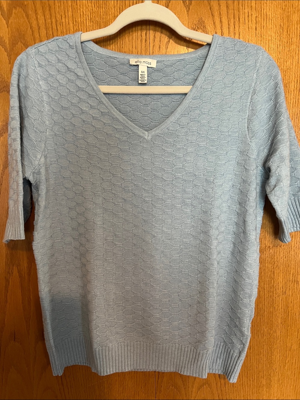 Ella Moss Pale Blue V-Neck Textured Knit Top